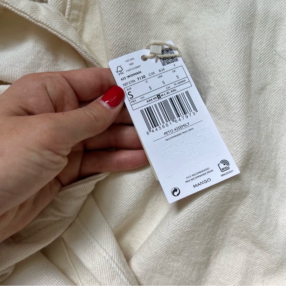 Mango Straight Denim Dungarees in Ivory Small NWT - Picture 11 of 11